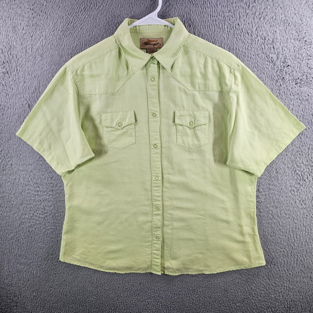 Wrangler Womens Lime Green Ramie Cotton Western Short Sleeve Shirt Large